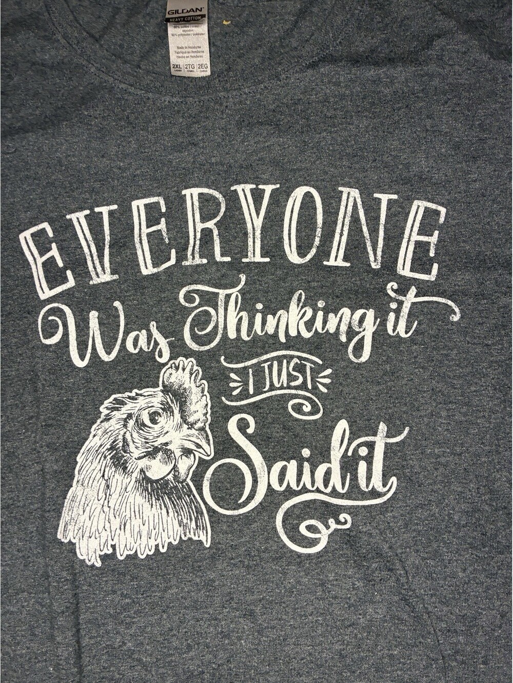 Gildan Womens 2XL Charcoal Gray Heather Chicken T-Shirt Everyone Was Thinking It